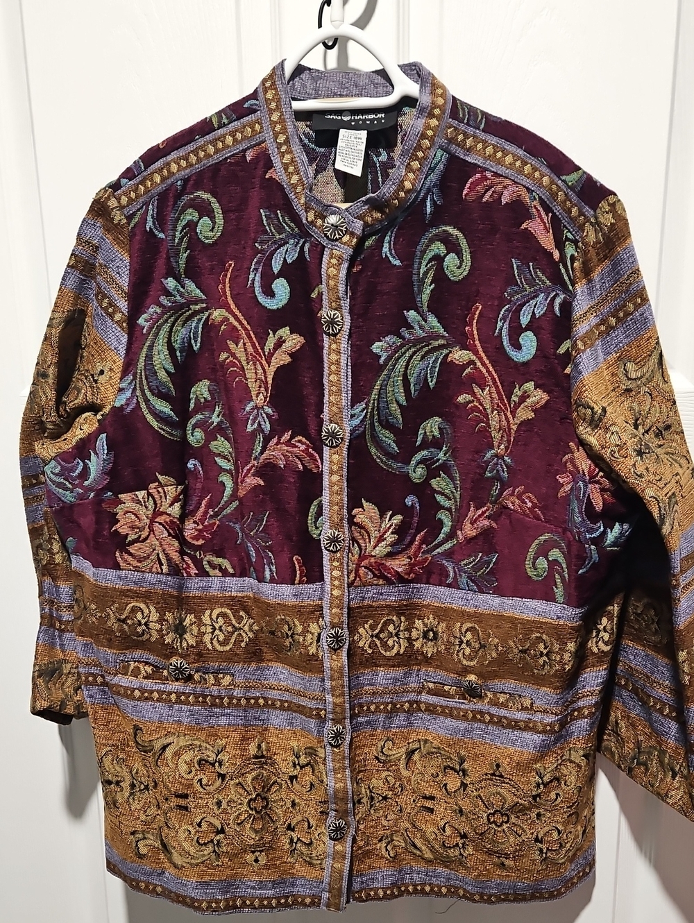 VTG Sag Harbor Tapestry Jacket 18W Brocade Floral Boho Whimsigoth 90s